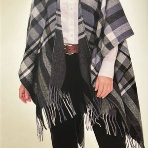 Banana Republic Cashmere Blend Wrap Fringed  Karen Plaid Purple Boho Fall NWT